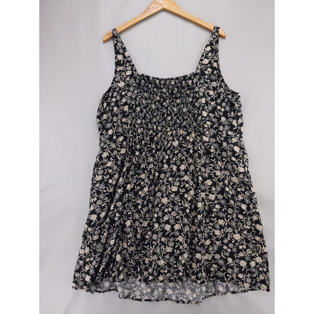 Old Navy Floral Mini Dress XXL Black Smocked Back Rayon Sleeveless Pockets - Picture 5 of 9